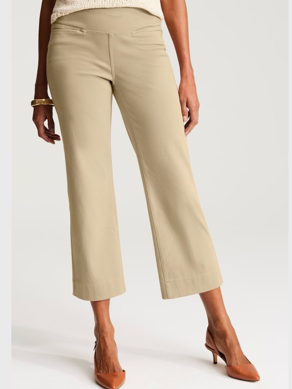 J.Jill Wearever Smooth-Fit Cropped Knit Pull On Jeans Pants Cashew Tan Size M
